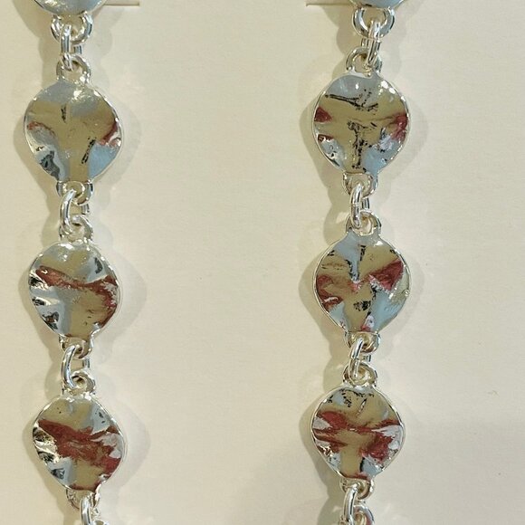 J.Crew Hammered drop earrings, mini circle, silver, 2 1/4" lightweight - Picture 4 of 6